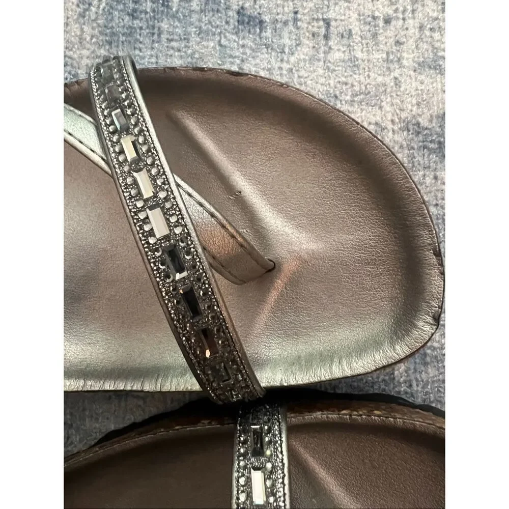 Italian Shoemakers Pewter Metallic Wedge Strappy Sandals Women's 6.5